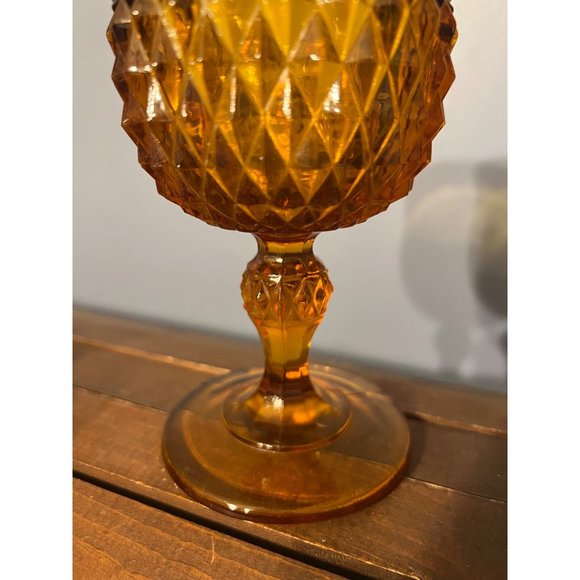 Vintage Indiana Glass Diamond Point Goblet Amber Single, Replacements, MCM - Picture 3 of 5